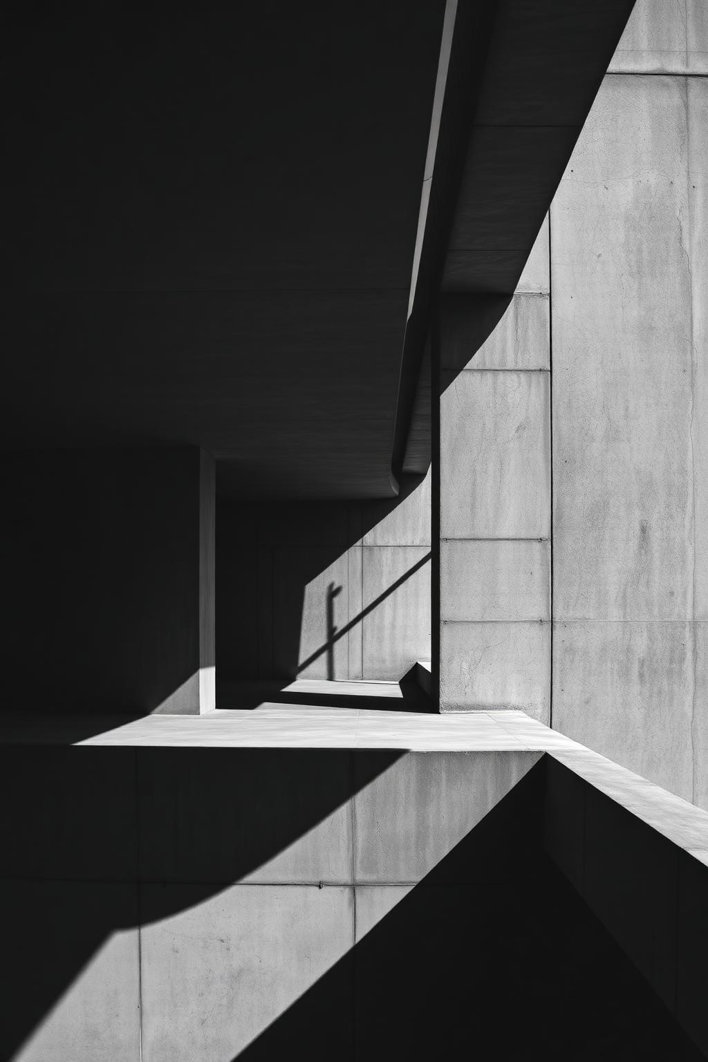 Architectural concrete forms with dramatic shadows